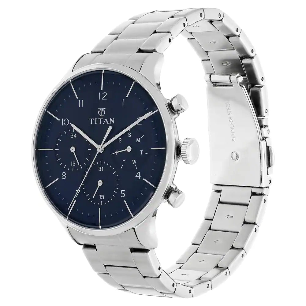 Titan Classique Blue Dial Stainless Steel Strap Watch NP90102SM01 (DH750)