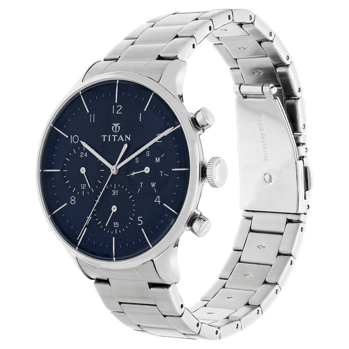 Titan Quartz Multifunction Blue Dial Stainless Steel Strap Watch for Men - The Watch Factory ®