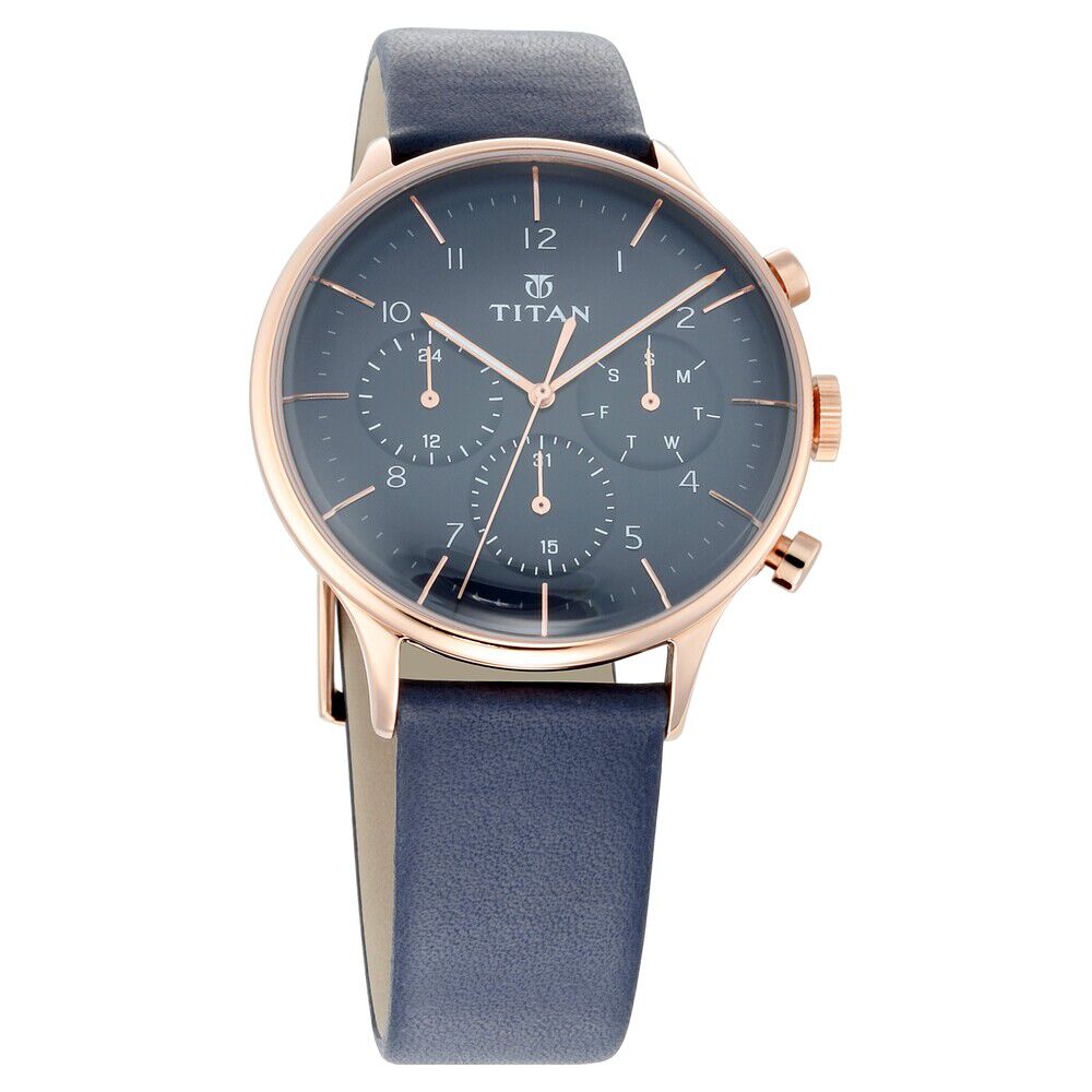 Titan Quartz Multifunction Blue Dial Leather Strap Watch for Men - The Watch Factory ®