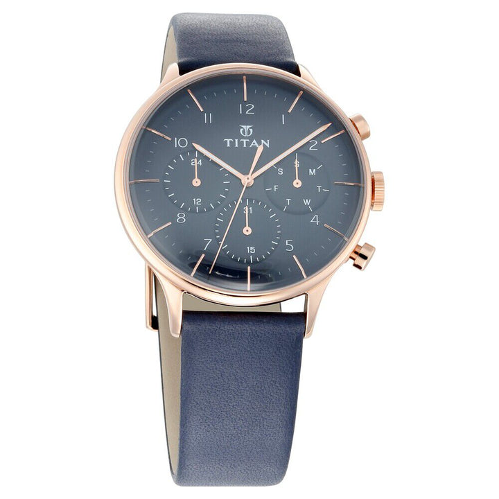 Titan Quartz Multifunction Blue Dial Leather Strap Watch for Men - The Watch Factory ®