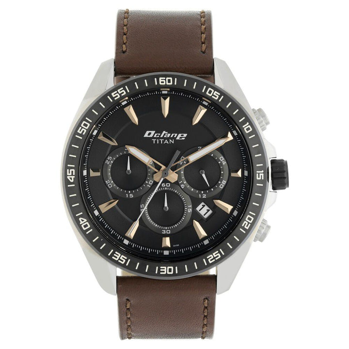 Titan Octane Black Dial Chronograph Leather Strap watch for Men NS90103KL01