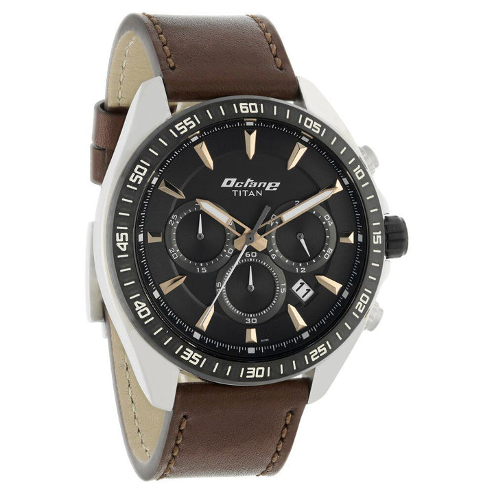 Titan Octane Black Dial Chronograph Leather Strap watch for Men NS90103KL01