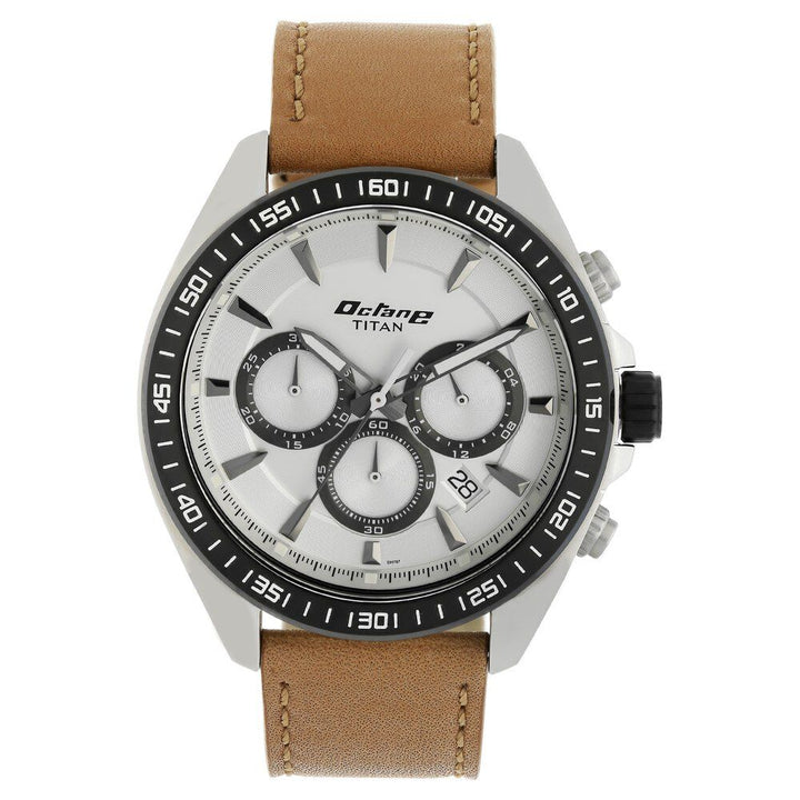 Titan Octane White Dial Chronograph Leather Strap watch for Men-NP90103KL02