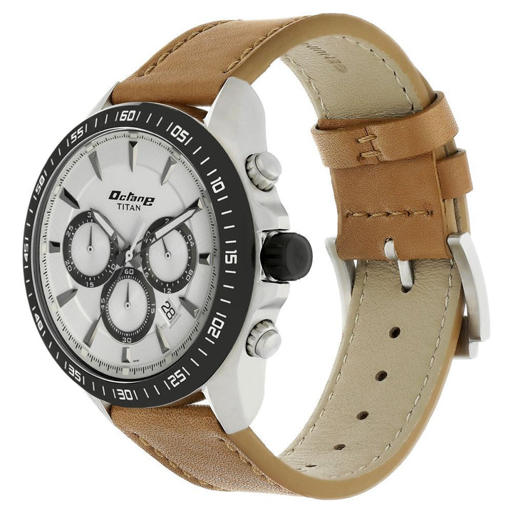 Titan Octane White Dial Chronograph Leather Strap watch for Men-NP90103KL02
