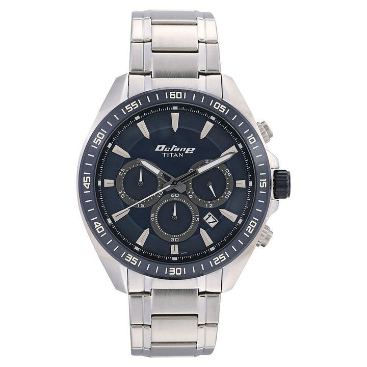 Titan Octane Blue Dial Chronograph Stainless Steel Strap watch for Men NS90103KM02