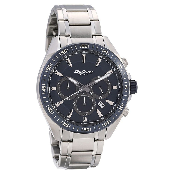 Titan Octane Blue Dial Chronograph Stainless Steel Strap watch for Men NS90103KM02