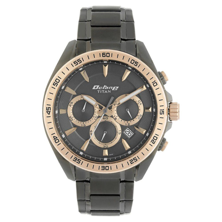 Titan Quartz Chronograph Black Dial Stainless Steel Strap Watch for Men NS90103KM03