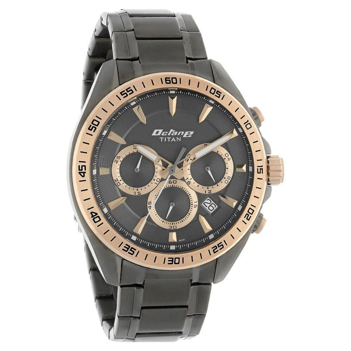 Titan Quartz Chronograph Black Dial Stainless Steel Strap Watch for Men NS90103KM03