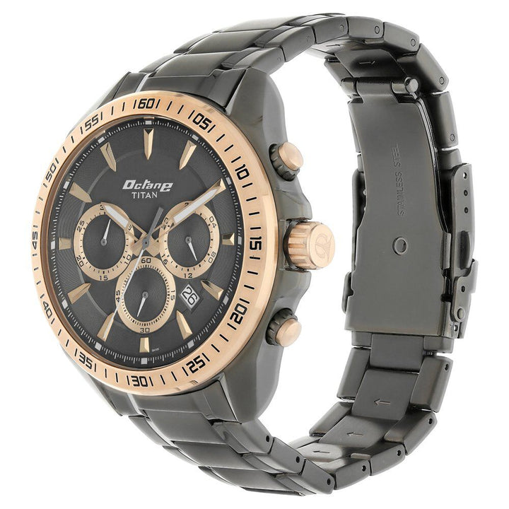 Titan Quartz Chronograph Black Dial Stainless Steel Strap Watch for Men NS90103KM03