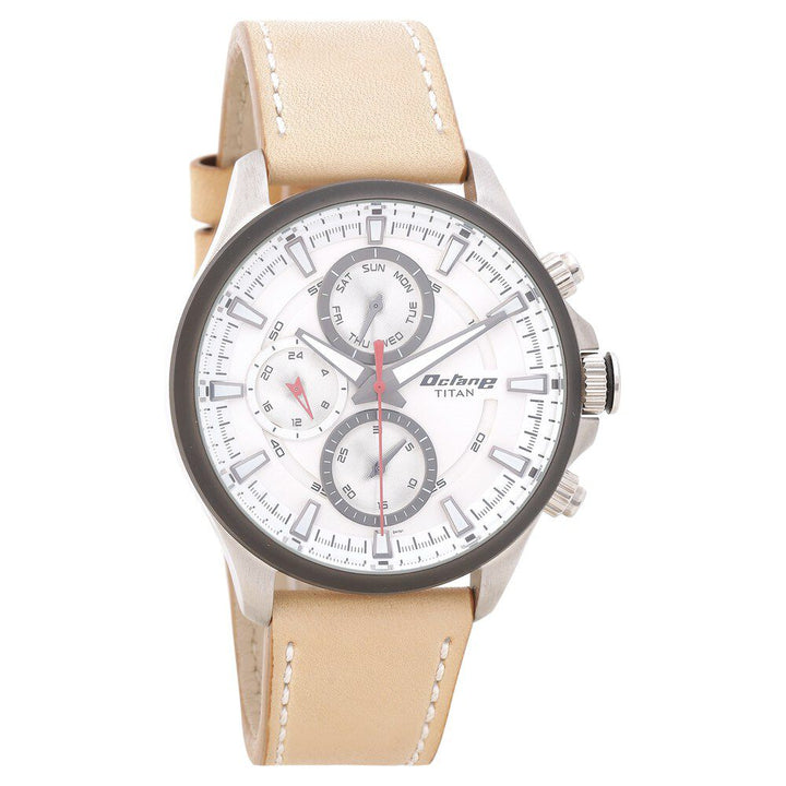 Titan Octane White Dial Quartz Multifunction Leather Strap watch for Men-NN90104KL01