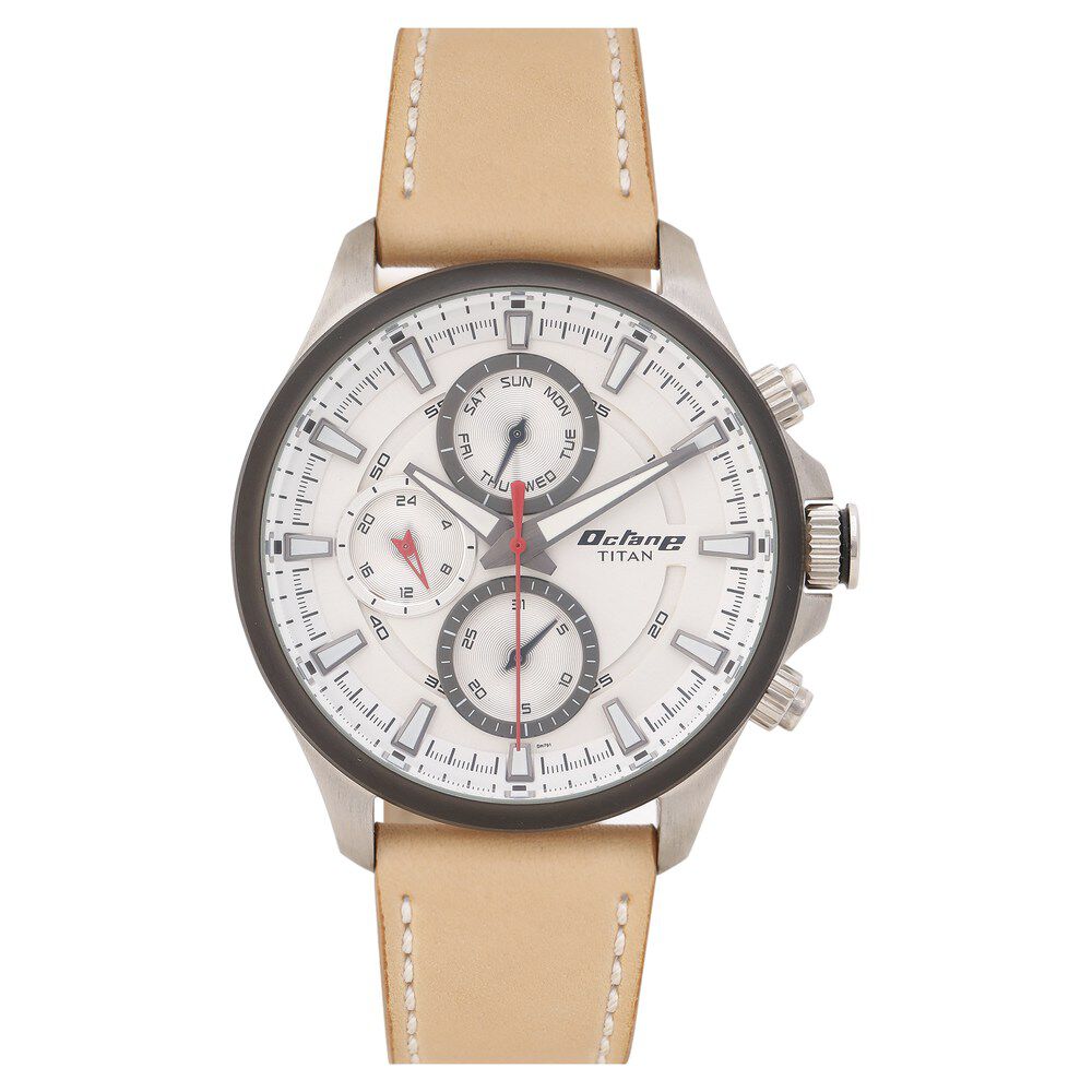 Titan Octane White Dial Quartz Multifunction Leather Strap watch for Men-NN90104KL01