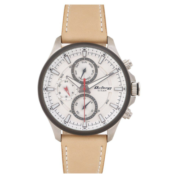 Titan Octane White Dial Quartz Multifunction Leather Strap watch for Men-NN90104KL01