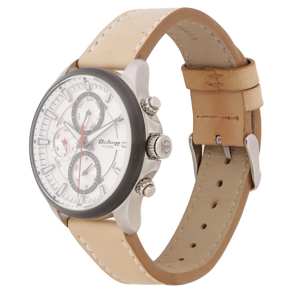 Titan Octane White Dial Quartz Multifunction Leather Strap watch for Men-NN90104KL01