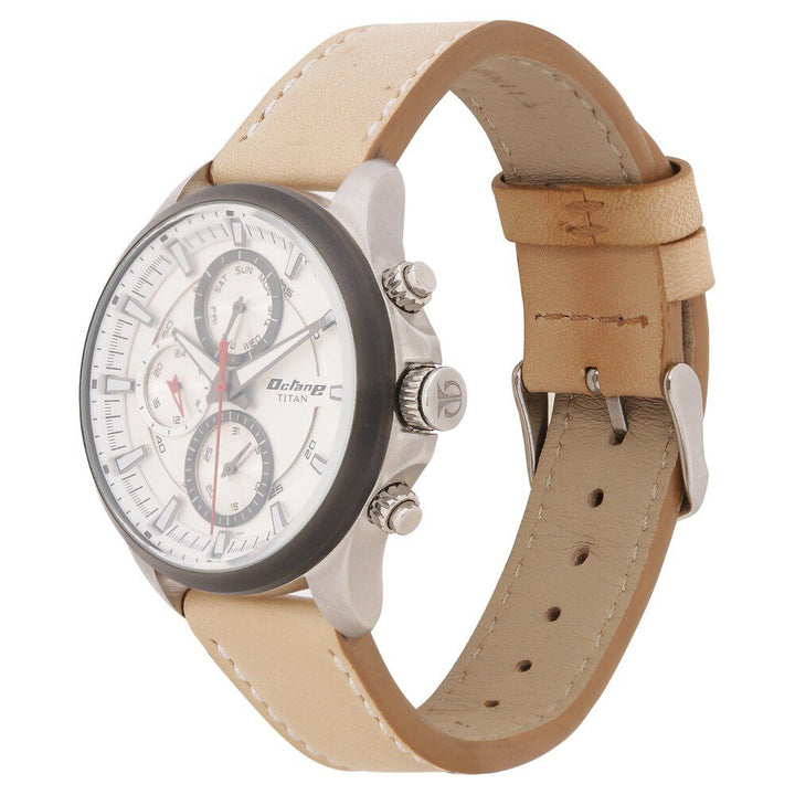 Titan Octane White Dial Quartz Multifunction Leather Strap watch for Men-NN90104KL01
