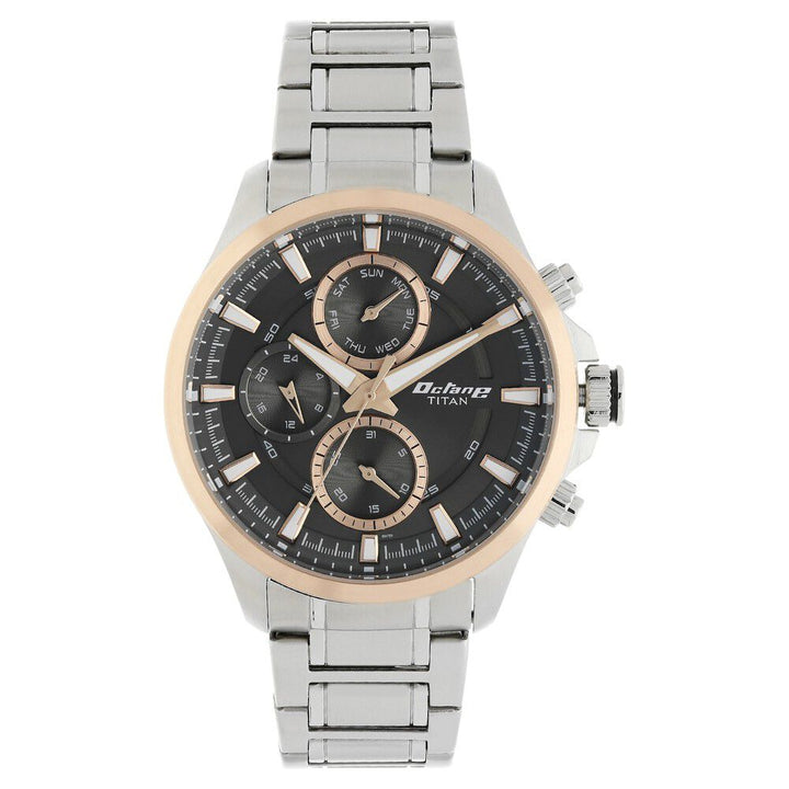 Titan Octane Black Dial Quartz Multifunction Stainless Steel Strap watch for Men NS90104KM02
