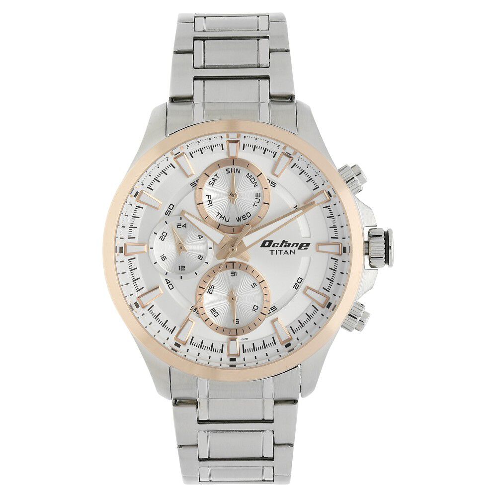 Titan Octane White Dial Quartz Multifunction Stainless Steel Strap watch for Men NS90104KM03