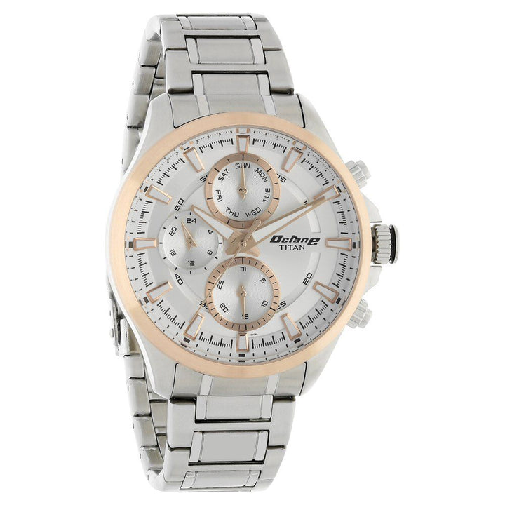 Titan Octane White Dial Quartz Multifunction Stainless Steel Strap watch for Men NS90104KM03