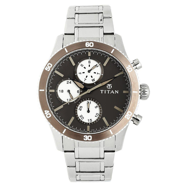 Titan Chronograph Brown Dial Stainless Steel Strap watch for Men-NL90105KM01