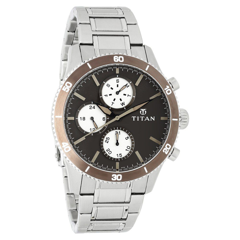 Titan Chronograph Brown Dial Stainless Steel Strap watch for Men-NL90105KM01
