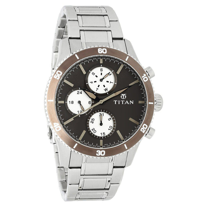Titan Chronograph Brown Dial Stainless Steel Strap watch for Men-NL90105KM01