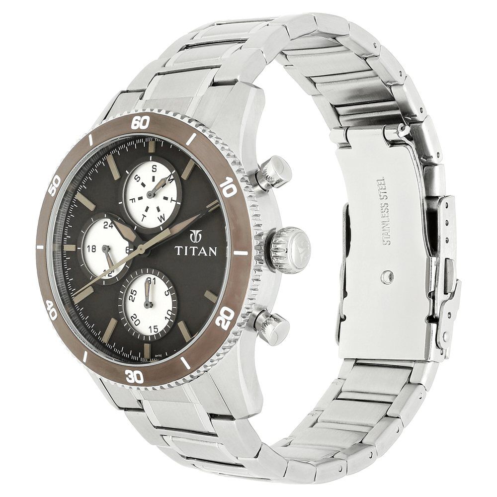 Titan Chronograph Brown Dial Stainless Steel Strap watch for Men-NL90105KM01