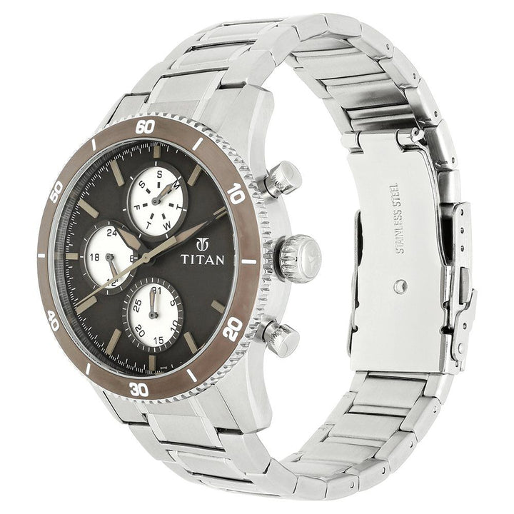 Titan Chronograph Brown Dial Stainless Steel Strap watch for Men-NL90105KM01