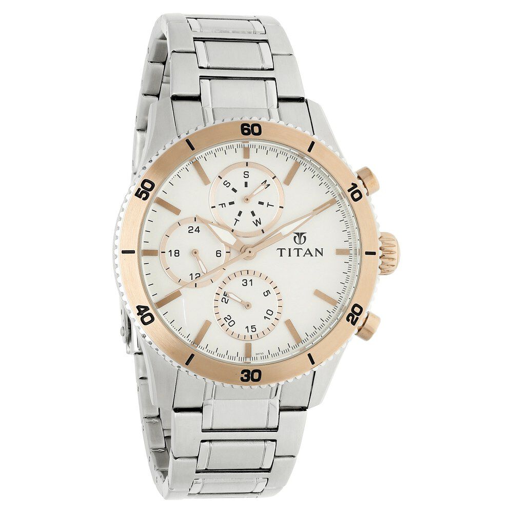 Titan Quartz Chronograph Silver Dial Stainless Steel Strap Watch for Men-NR90105KM02