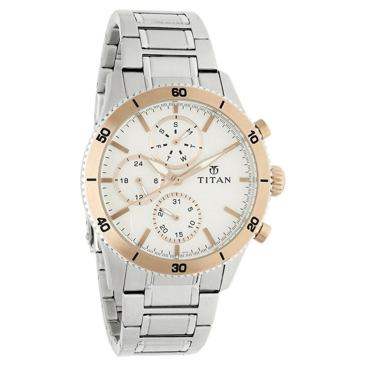 Titan Quartz Chronograph Silver Dial Stainless Steel Strap Watch for Men-NR90105KM02
