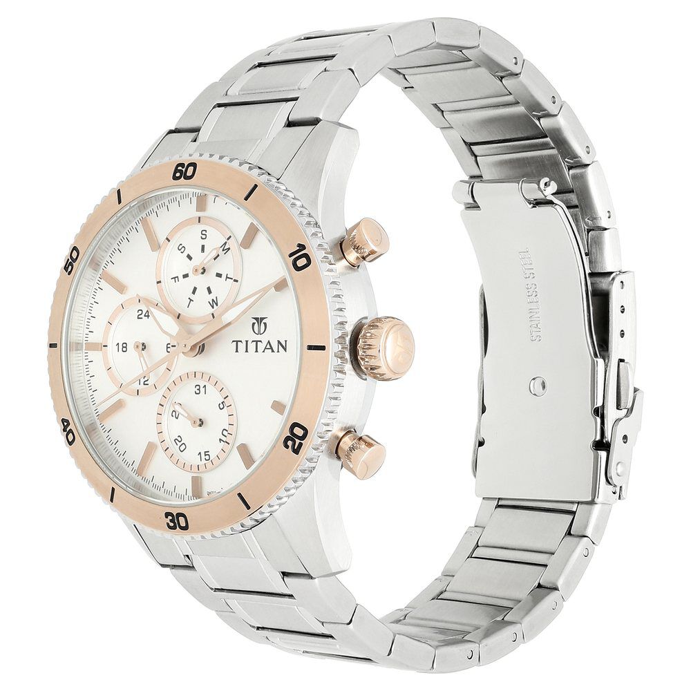 Titan Quartz Chronograph Silver Dial Stainless Steel Strap Watch for Men-NR90105KM02