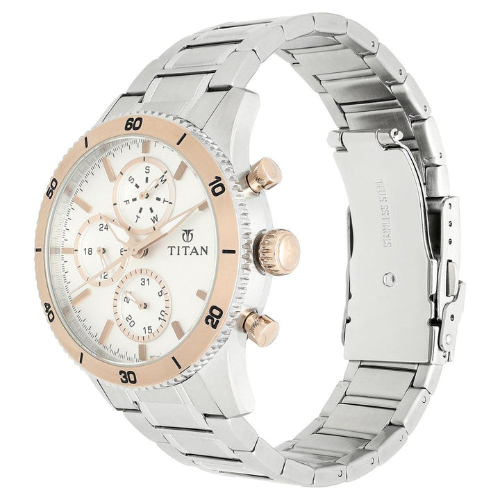 Titan Quartz Chronograph Silver Dial Stainless Steel Strap Watch for Men-NR90105KM02