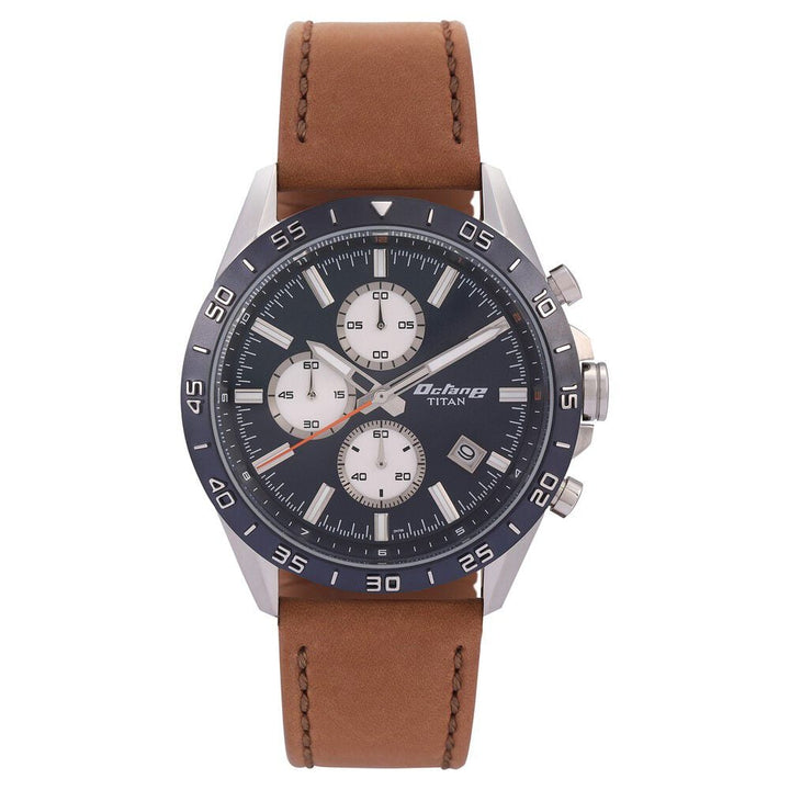 Titan Octane Blue Dial Chronograph Leather Strap watch for Men-NP90106KL01