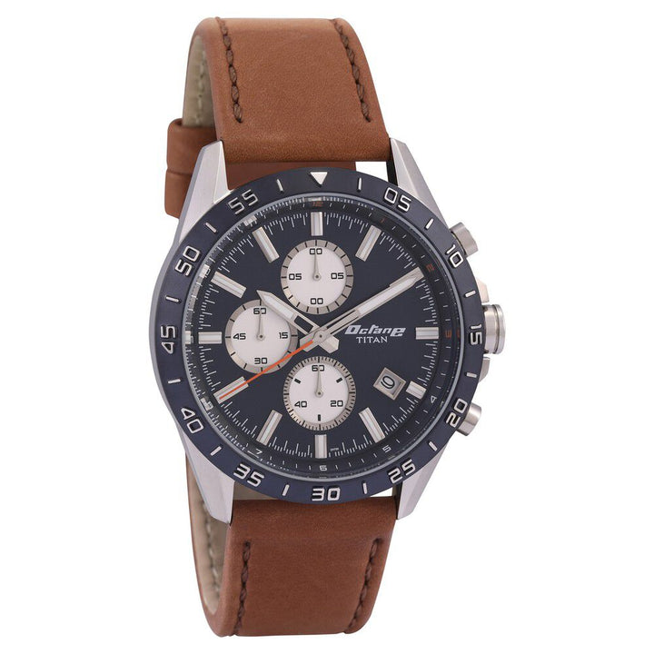 Titan Octane Blue Dial Chronograph Leather Strap watch for Men-NP90106KL01