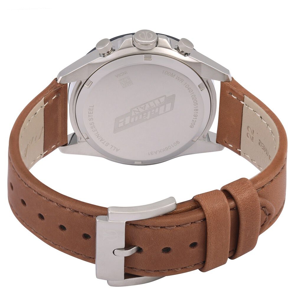 Titan Octane Blue Dial Chronograph Leather Strap watch for Men-NP90106KL01