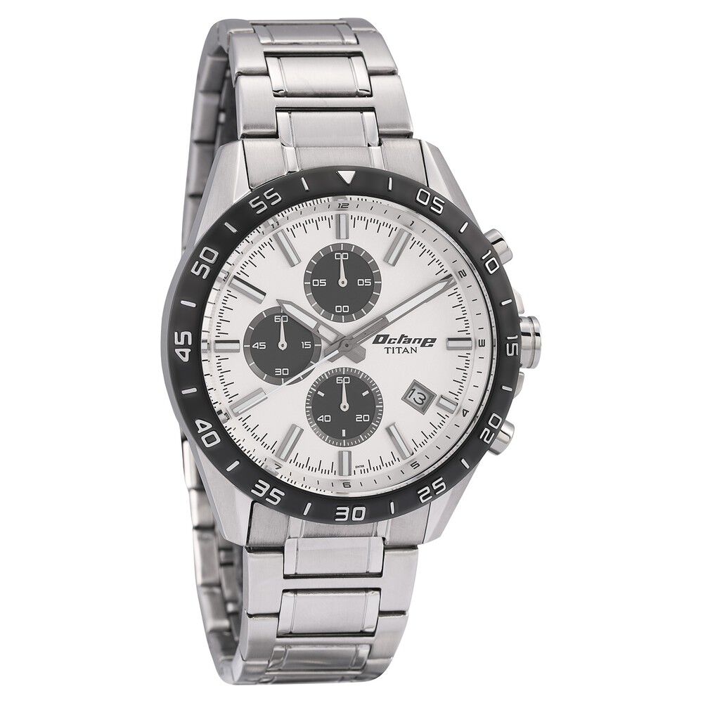 Titan Octane White Chrono Stainless Steel Strap watch for Men-NP90106KM01
