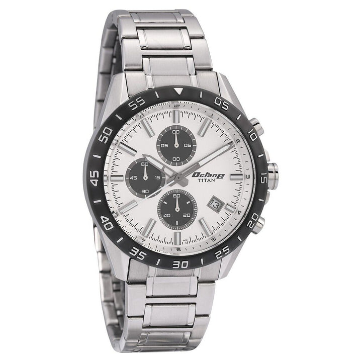 Titan Octane White Chrono Stainless Steel Strap watch for Men-NP90106KM01