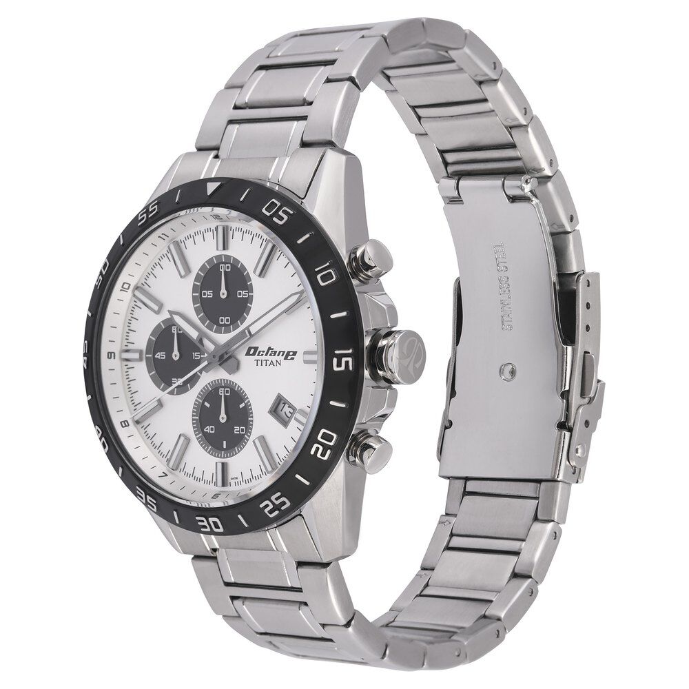 Titan Octane White Chrono Stainless Steel Strap watch for Men-NP90106KM01