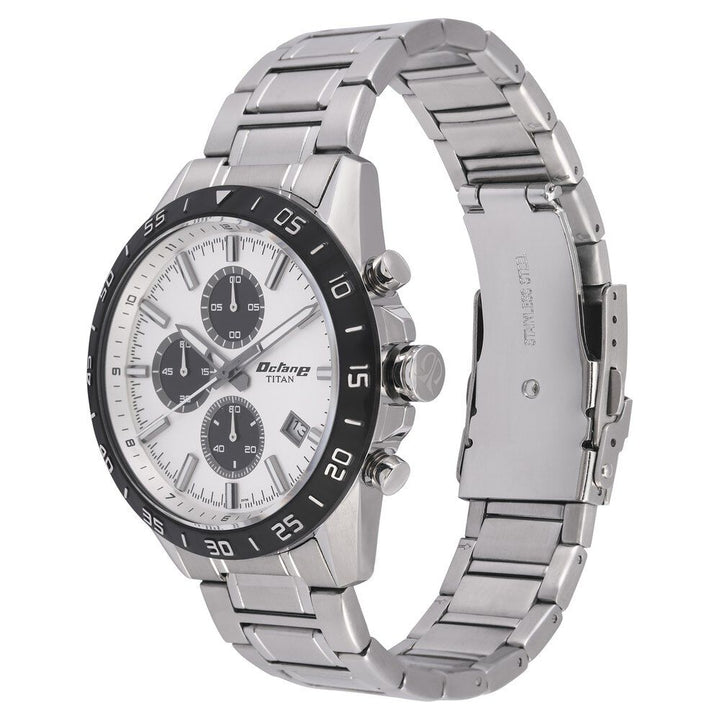 Titan Octane White Chrono Stainless Steel Strap watch for Men-NP90106KM01