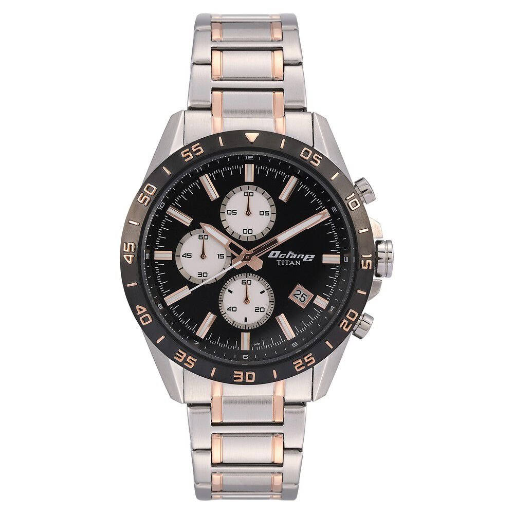 Titan Quartz Chronograph Black Dial Stainless Steel Strap Watch for Men - The Watch Factory ®