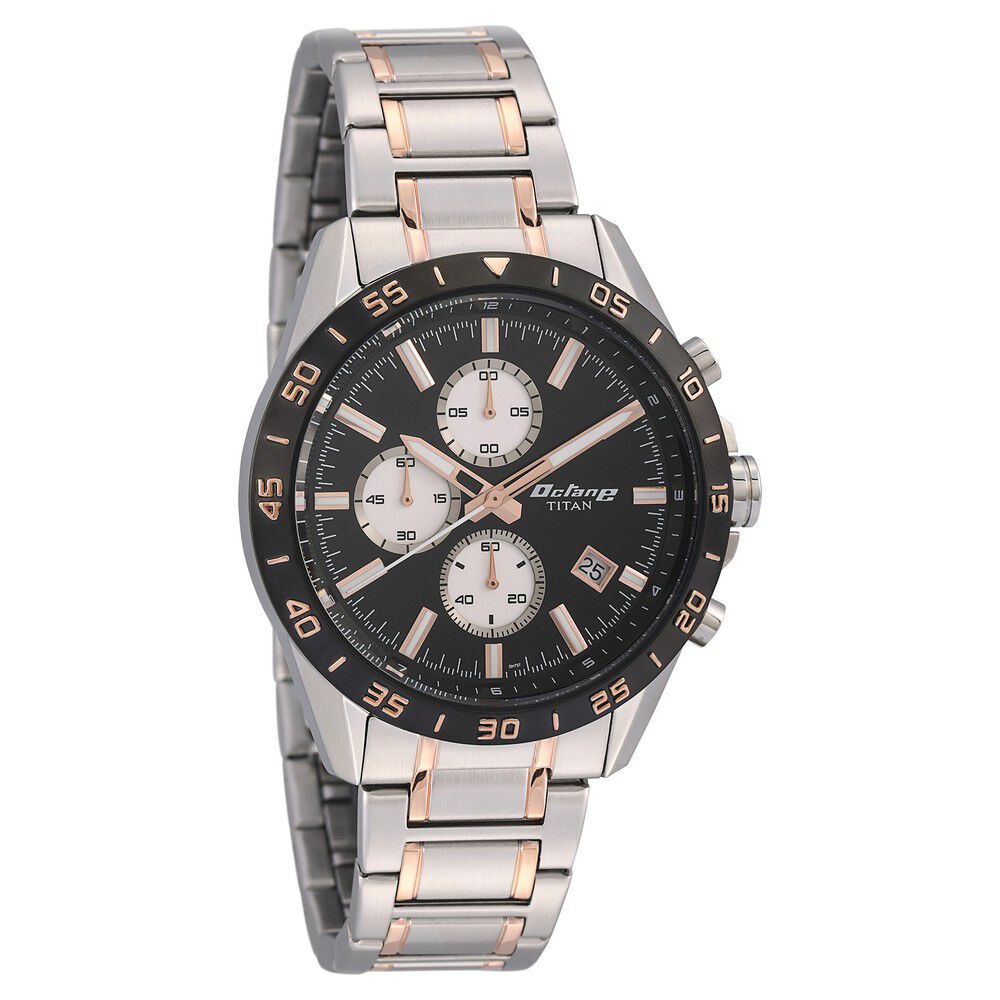 Titan Quartz Chronograph Black Dial Stainless Steel Strap Watch for Men - The Watch Factory ®