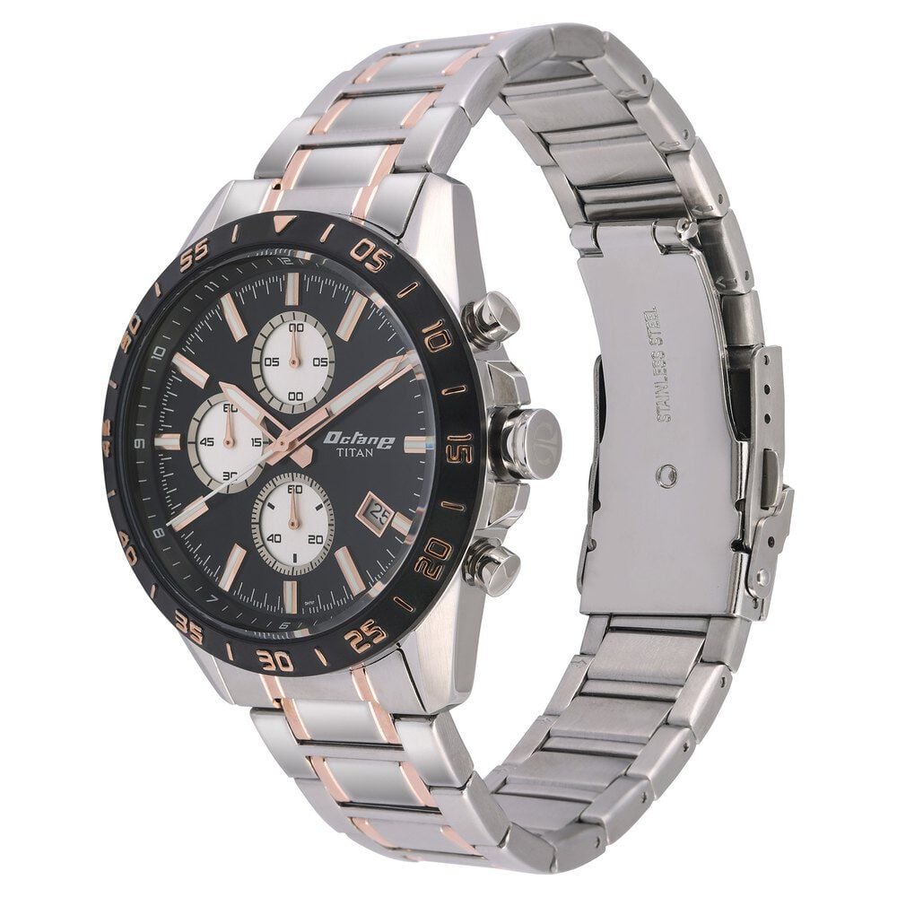 Titan Quartz Chronograph Black Dial Stainless Steel Strap Watch for Men - The Watch Factory ®