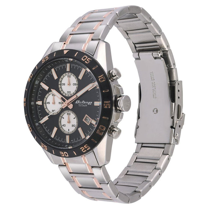 Titan Quartz Chronograph Black Dial Stainless Steel Strap Watch for Men - The Watch Factory ®