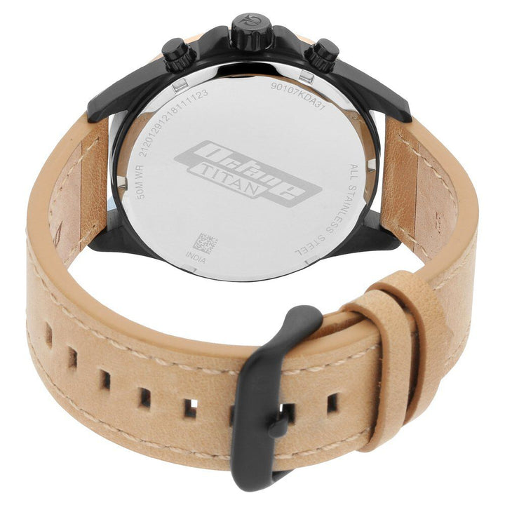 Titan Quartz Multifunction Black Dial Leather Strap Watch for Men-90107KL01