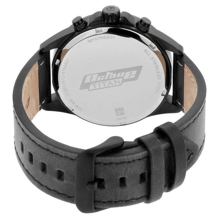 Titan Quartz Multifunction Black Dial Leather Strap Watch for Men-90107NL01
