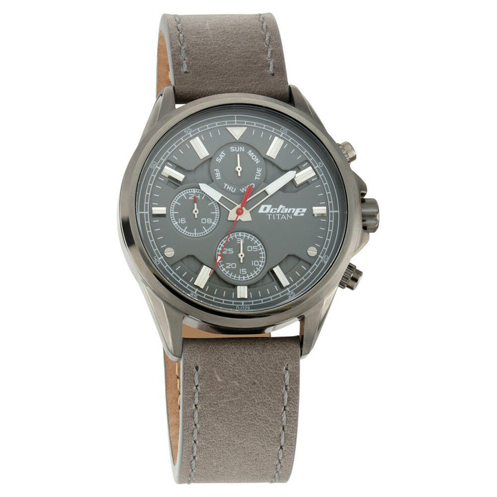 Titan Octane Anthracite Dial Quartz Multifunction Leather Strap watch for Men-90107QL01