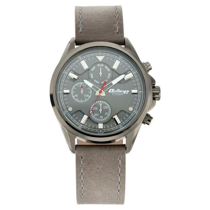 Titan Octane Anthracite Dial Quartz Multifunction Leather Strap watch for Men-90107QL01