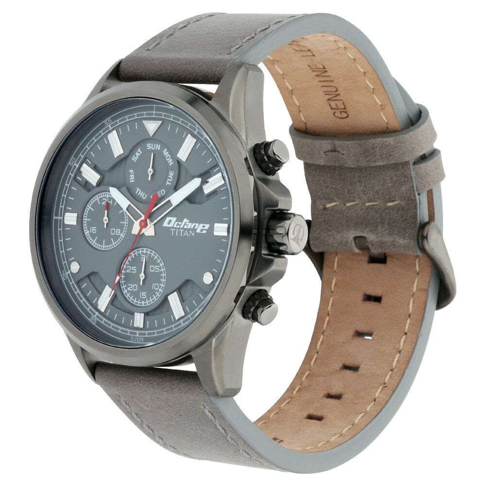 Titan Octane Anthracite Dial Quartz Multifunction Leather Strap watch for Men-90107QL01