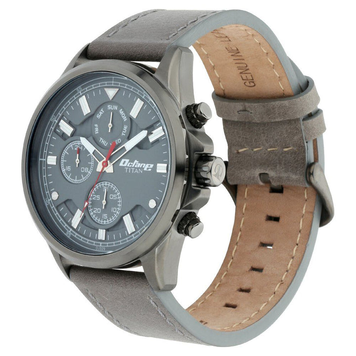 Titan Octane Anthracite Dial Quartz Multifunction Leather Strap watch for Men-90107QL01