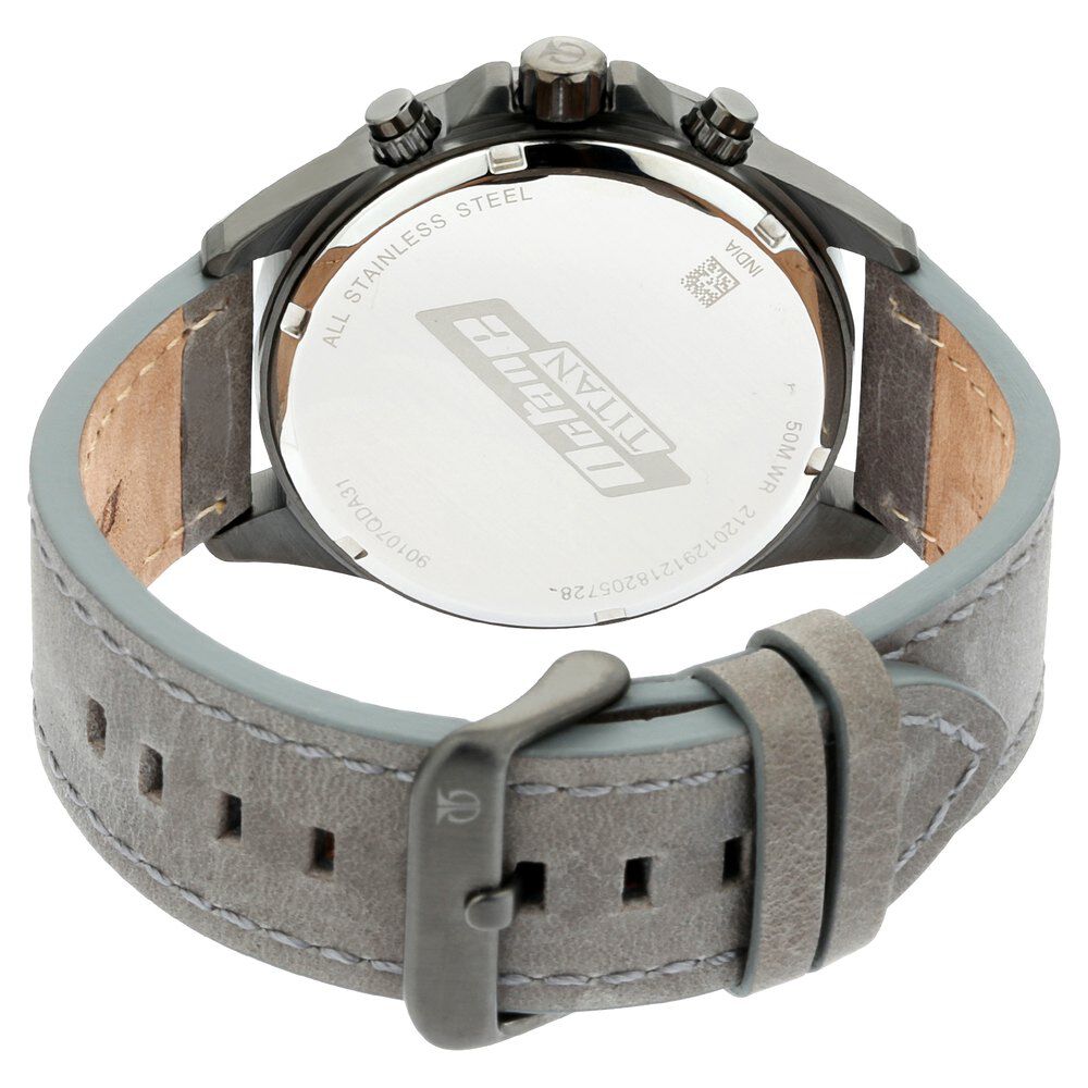 Titan Octane Anthracite Dial Quartz Multifunction Leather Strap watch for Men-90107QL01