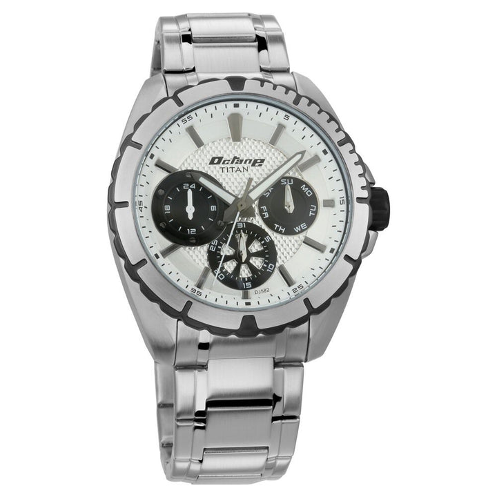 Titan Quartz Multifunction Silver Dial Stainless Steel Strap Watch for Men-NS90109KM01
