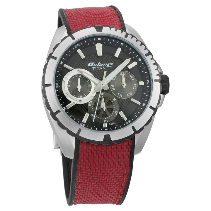 Titan Quartz Multifunction Black Dial Nylon Strap Watch for Men-NN90109KP03